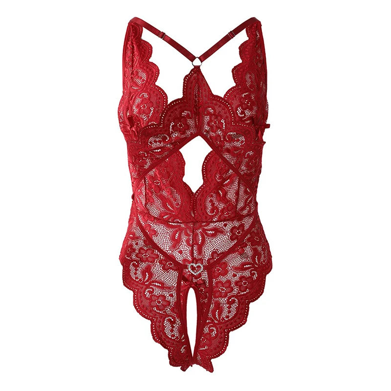 Ropa interior sin entrepierna Porno para mujer, recorte de encaje transparente, disfraces eróticos de peluche, lencerÃa Sexy, sujetador abierto en V profundo, vestido de muñeca para bebé