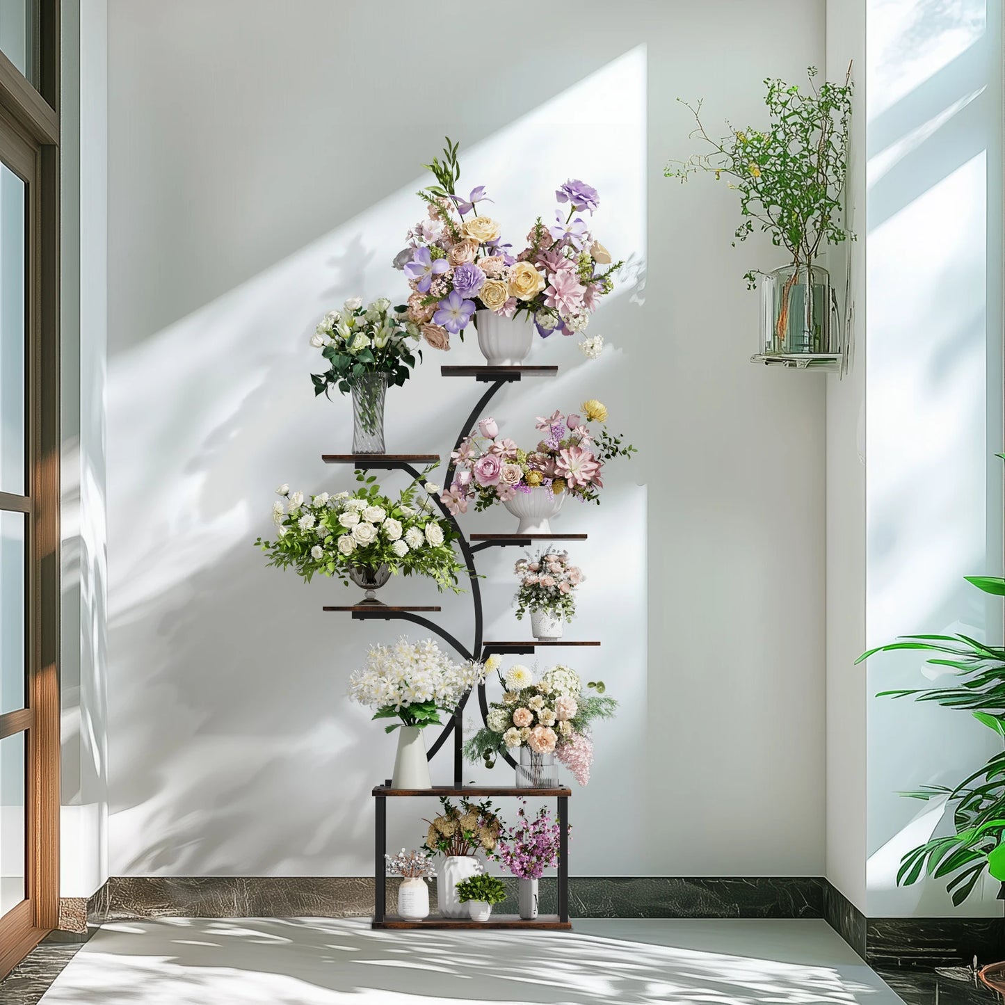 Soporte para plantas multicapa, soporte para plantas en forma de árbol de estilo Industrial, estante de exhibición, soporte para flores de esquina para maceteros de jardín, interior