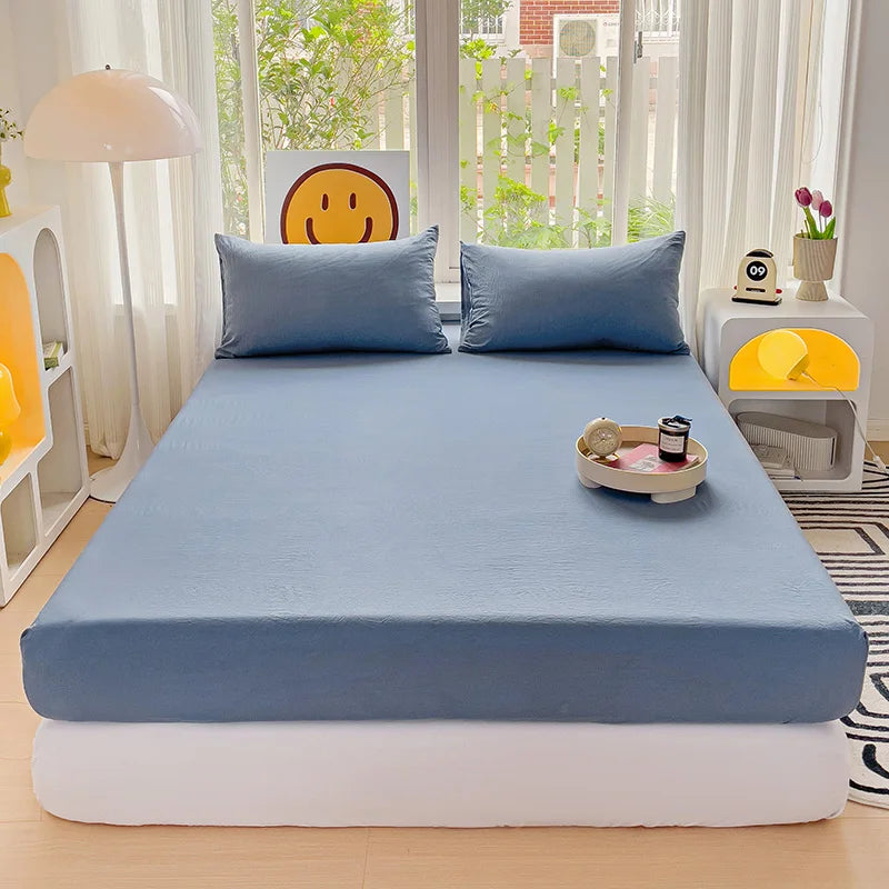 Sábana bajera de algodón lavada con bandas elásticas, funda de colchón ajustable antideslizante para cama doble King Queen 90x200 150x200 180