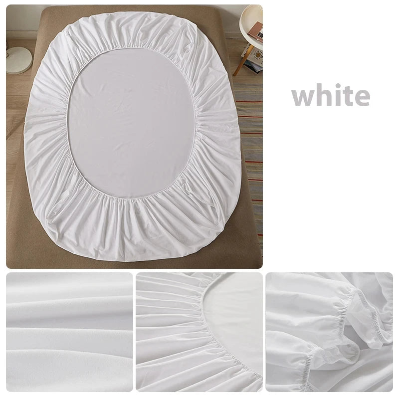 Sábana bajera 100% de algodón con banda elástica, funda de colchón ajustable antideslizante de Color sólido para camas individuales, dobles, King y Queen