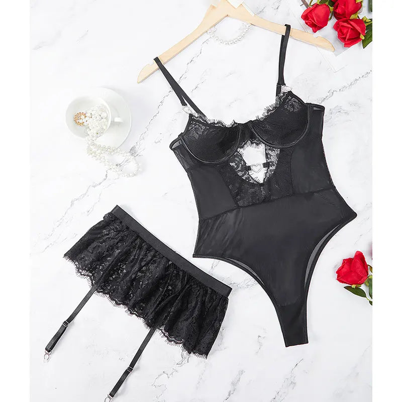 Lenceria Mujer Sexy sujetadores push-up trajes Sexy sujetador bragas conjunto G-string liguero Lenceria conjunto vestido de encaje ropa Ãntima de Mujer