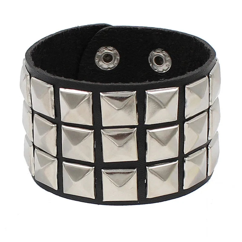 Pulsera Punk de cuero de los años 80 para hombres y mujeres, pulsera gótica Punk Rock, brazalete Unisex para accesorios de recuerdos de fiesta de Halloween