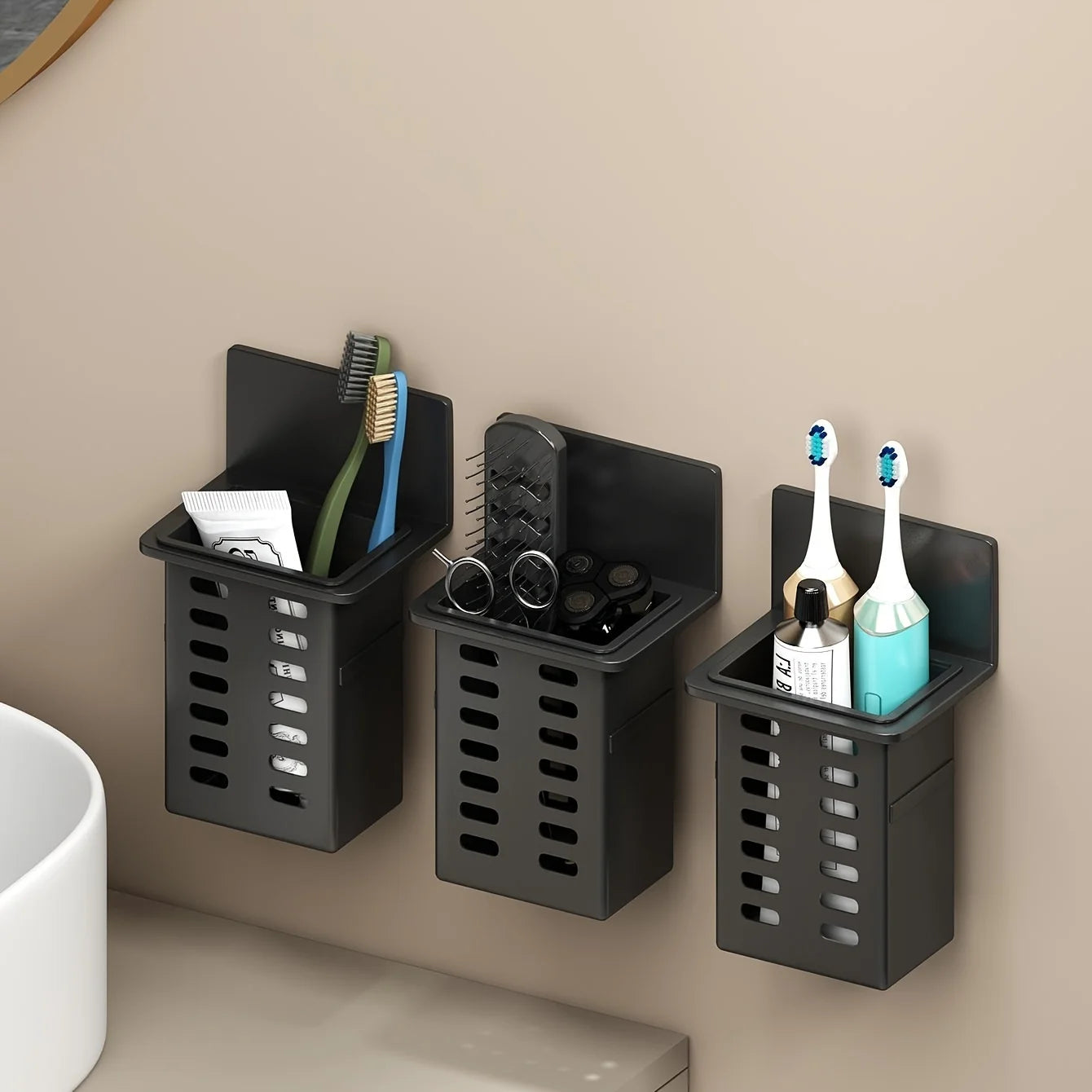 1 soporte funcional para cepillos de dientes para baño, estante de almacenamiento para cepillos de dientes montado en la pared, estante de almacenamiento para el baño