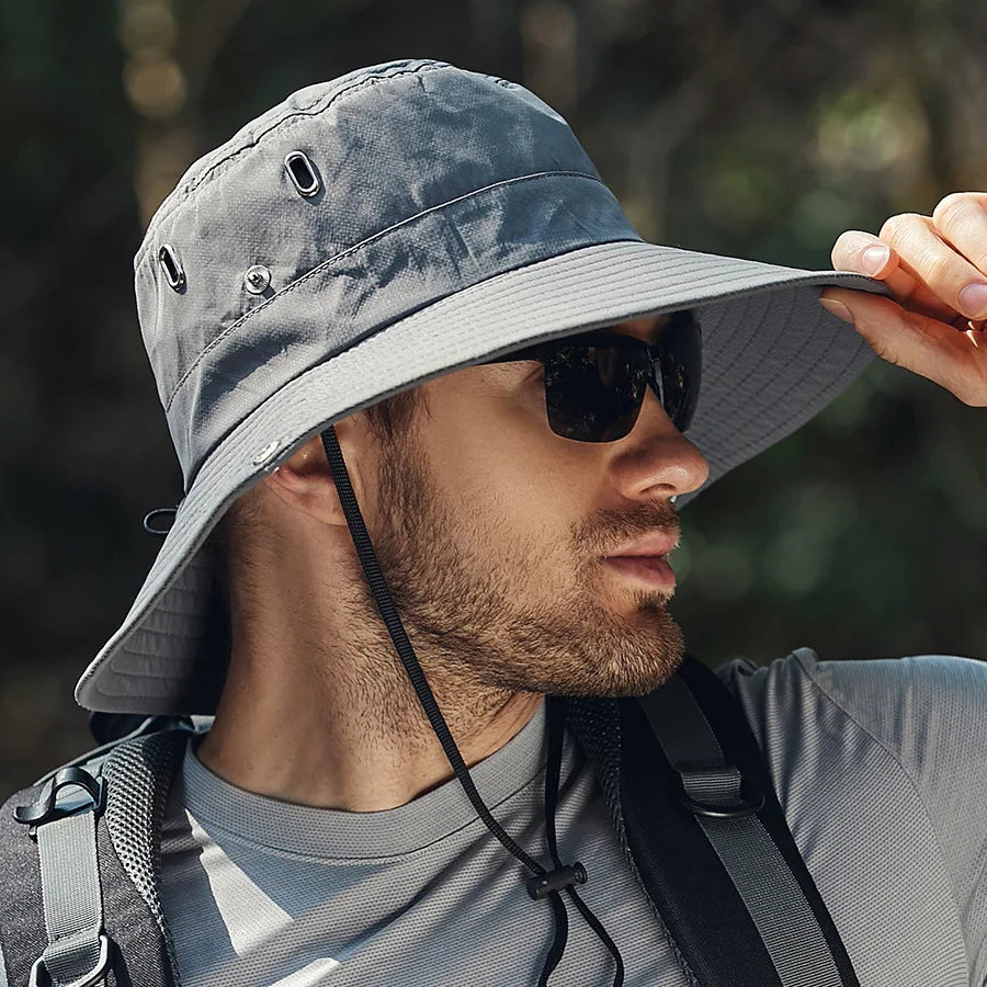 Sombrero de pescador de ala ancha y grande para hombre, gorra impermeable con protección UV para el sol, senderismo, pesca, escalada, sombreros de cubo de Safari de gran tamaño, verano