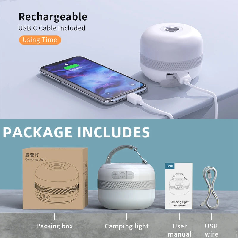 Linterna LED para acampar al aire libre LV10, linterna de Camping recargable de 230 horas con accesorio de iluminación magnético, luz de emergencia portátil