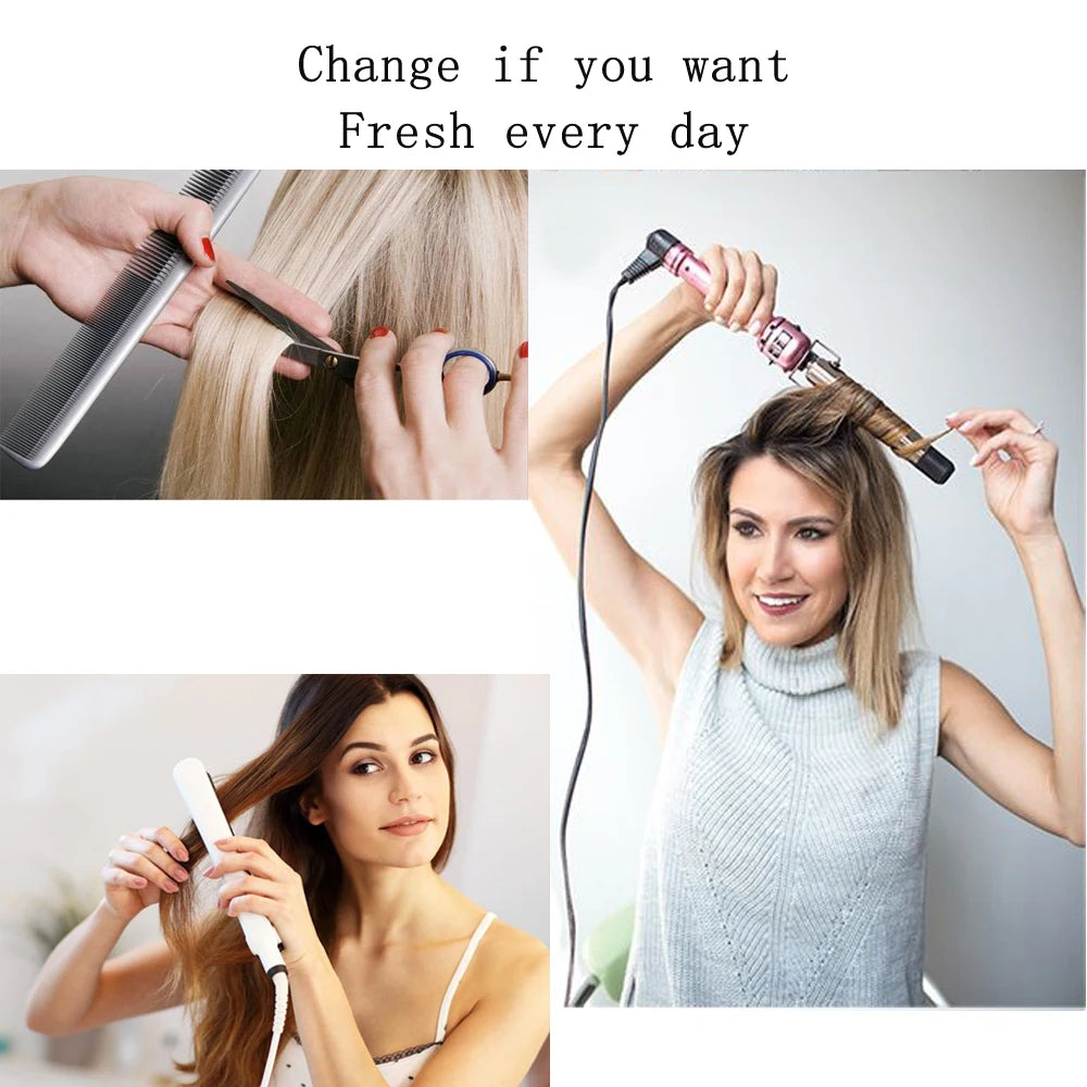 7 unids/set 16 Clips extensión de cabello negro largo liso pelo Natural Ombre peluca fibra resistente al calor para peinado de mujer