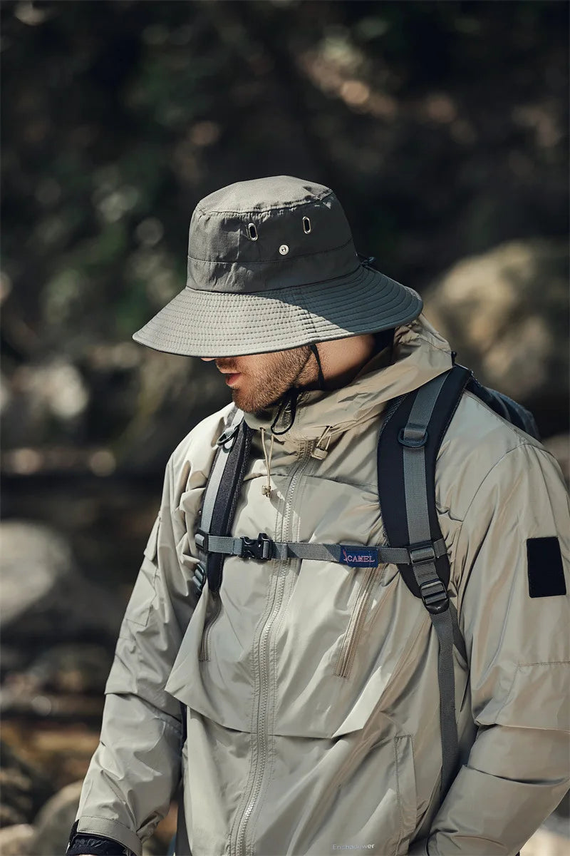 Sombrero de pescador de ala ancha y grande para hombre, gorra impermeable con protección UV para el sol, senderismo, pesca, escalada, sombreros de cubo de Safari de gran tamaño, verano