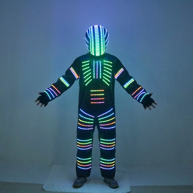 Traje de robot LED a todo color, disfraz de depredador láser, bailarina de escenario, soldado de hierro, traje de cosplay para club nocturno nuevo