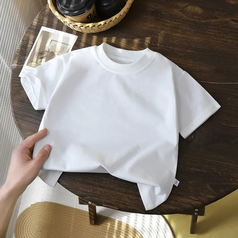 Camiseta de manga corta de algodón para niños, camiseta blanca, roja y negra, ropa de verano para bebés, Tops para niños