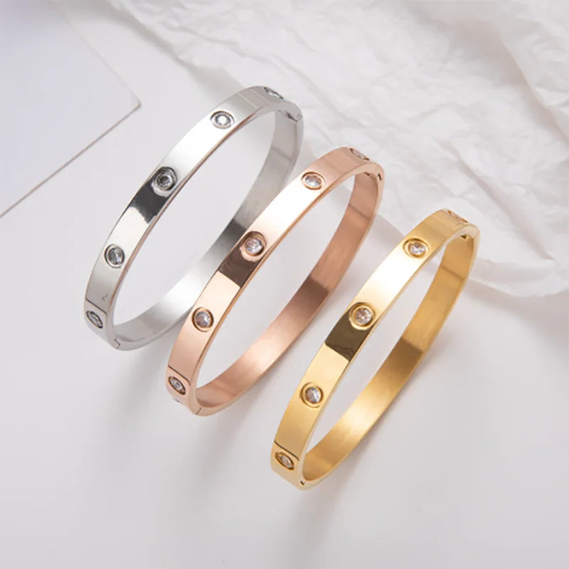 Pulseras de acero inoxidable en la mano, brazaletes de 6mm y 4mm para mujer, joyerÃa para mujer, regalos de diseñador de titanio con diamantes de imitación a la moda para mujer