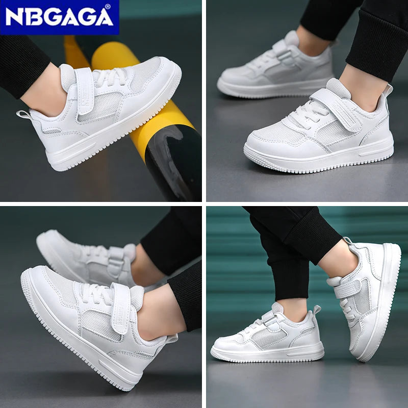 Zapatillas de deporte para niños, zapatos informales de cuero negro, zapatos planos para caminar para estudiantes, calzado deportivo ligero antideslizante para tenis para niñas