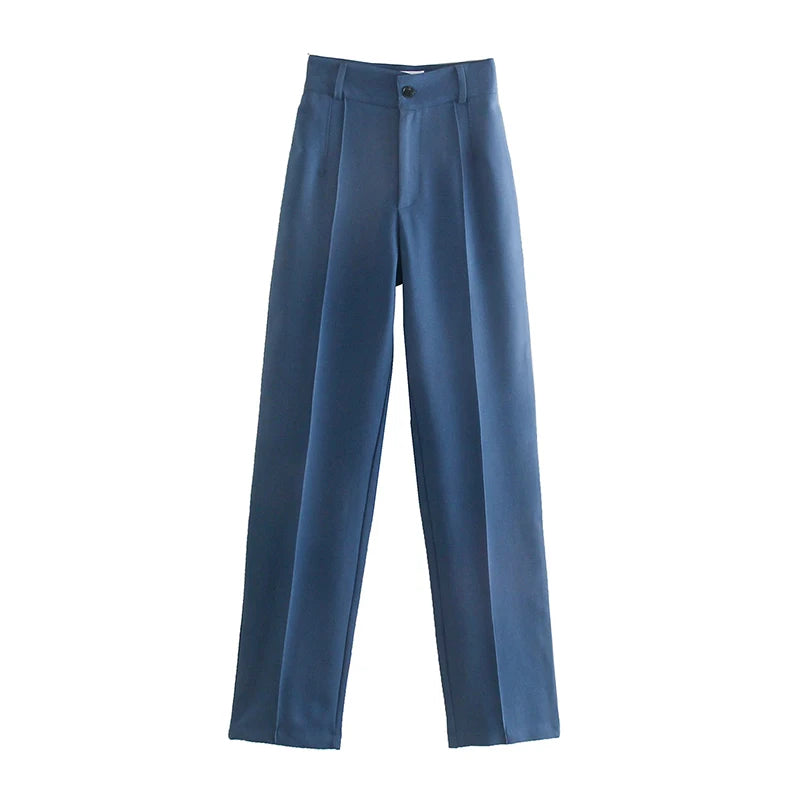 TRZA, pantalones rectos elegantes a la moda para oficina para Mujer, pantalones Vintage de cintura alta con cremallera, pantalones para Mujer