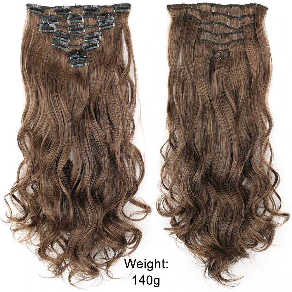 7 unids/set 16 Clips extensión de cabello negro largo liso pelo Natural Ombre peluca fibra resistente al calor para peinado de mujer