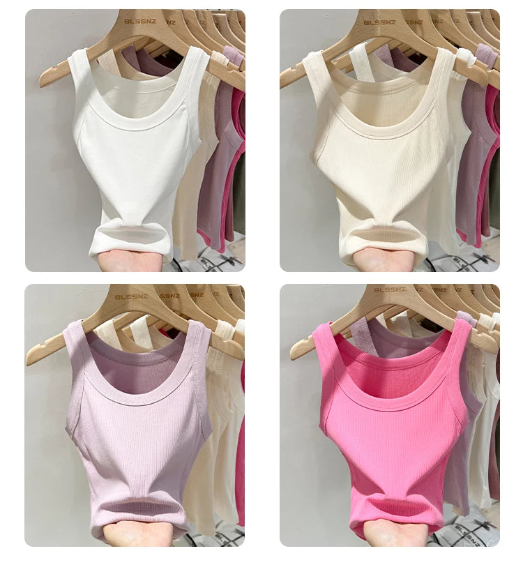 Zjaiss, camiseta sin mangas acanalada con cuello redondo liso para mujer, camisola para mujer, camiseta sin mangas elástica básica de verano 2025, camiseta sin mangas sólida con cuello redondo