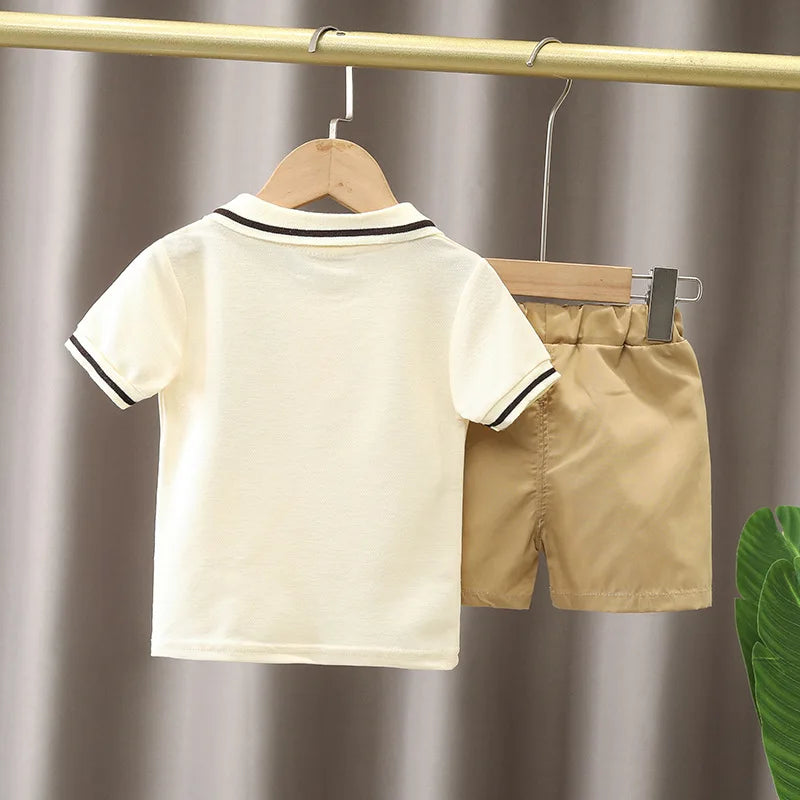1Set Boys Girls Leisure Set Fashion Children Short Sleeve Shorts Sets Summer Kids Clothes Baby Tee Pants Solid Color Tracksuits