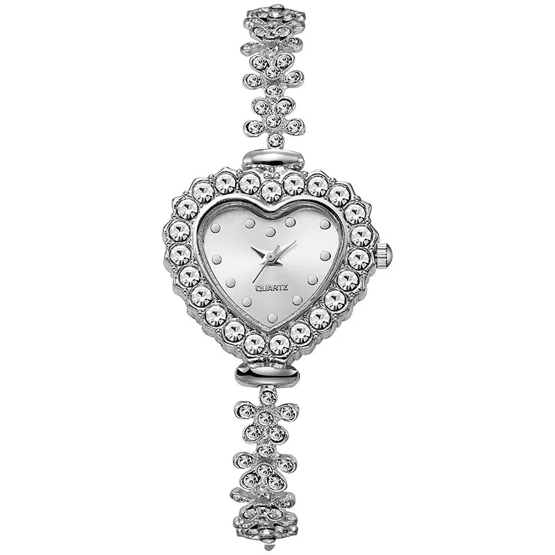 Conjunto de 2 uds de relojes para mujer, pulsera de lujo con diamantes de imitación, relojes de pulsera de cuarzo con esfera de corazón para mujer, reloj de vestir, reloj para mujer (sin caja)