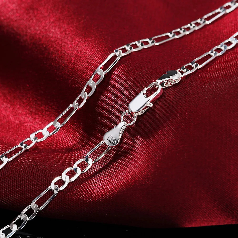 Noble nuevo llega Plata de Ley 925 cadena de 4MM para hombres mujeres pulsera collar conjunto de joyerÃa señora regalos de Navidad encantos boda