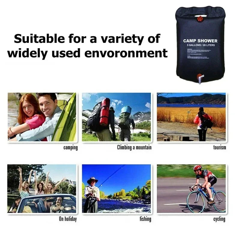 Bolsas de ducha para exteriores, bolsa de ducha Solar plegable, bolsa de agua para baño al aire libre, bolsas de ducha de agua calentadas compactas para acampar, 20/40L, 1 ud.