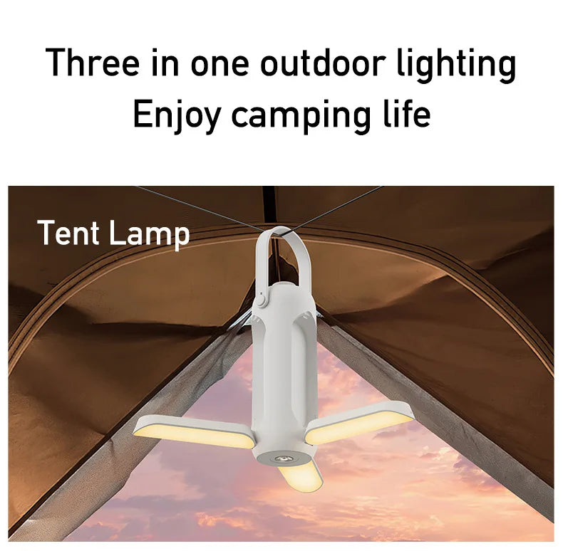 Linterna Multifuncional de Camping + Power Bank - 10000mAh Recargable USB-C, 3 Colores con Dimerización Continua, Panel Plegable & Cargador de Emergencia, para Camping/Senderismo