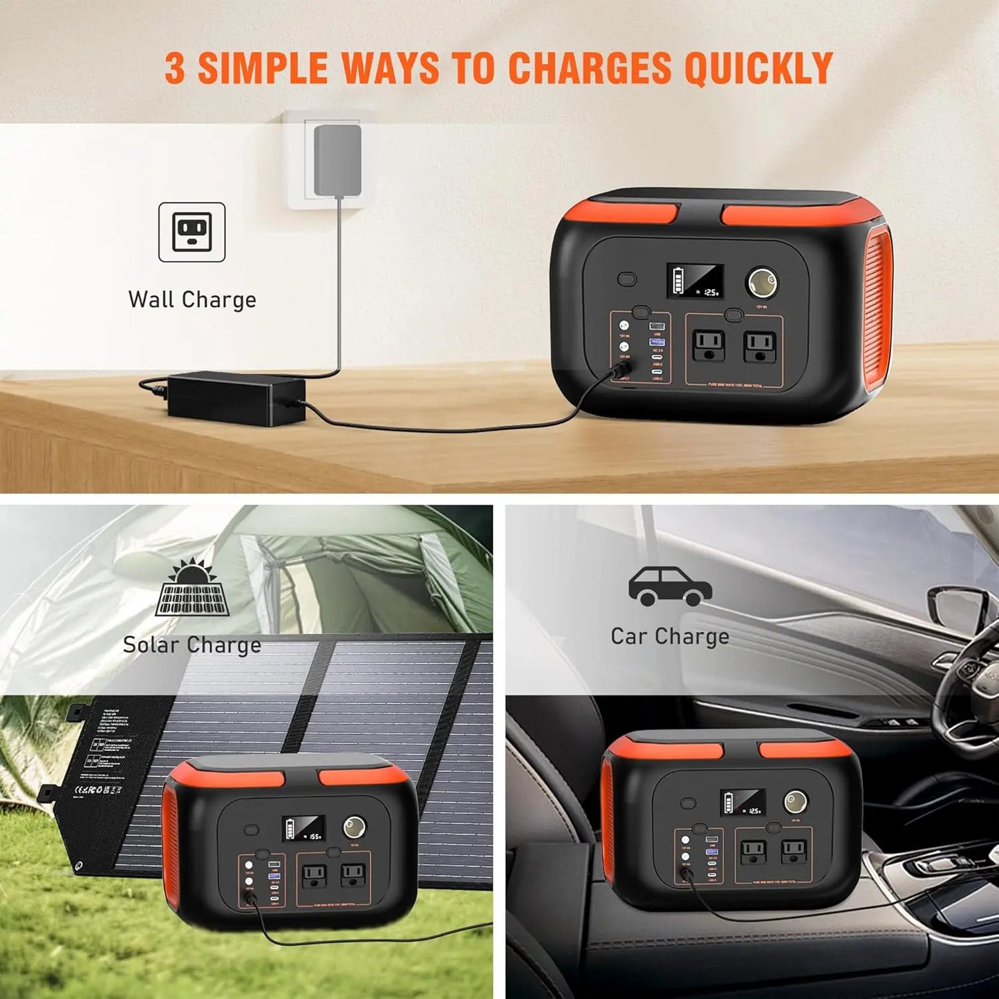 Estación de energÃa portátil de 600W/300W/200W, enchufes de CA de 110V, generador Solar, Banco de energÃa de almacenamiento para Camping, viajes, RV, viaje a casa