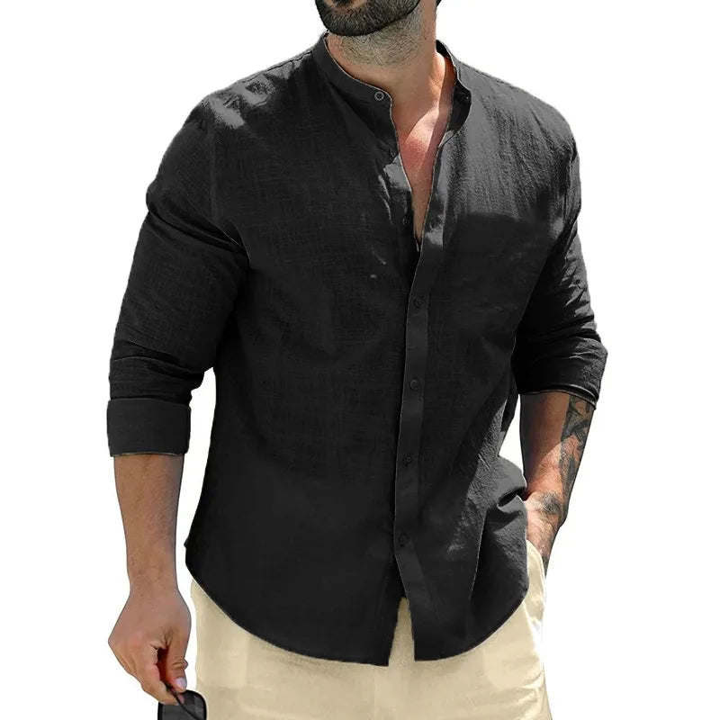 Camisas de manga larga de otoño para hombre, camisetas de negocios de algodón, ropa de calle transpirable de Color sólido, camisas con botones para hombre, camisa blanca