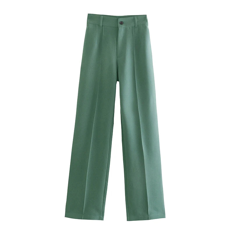 TRZA, pantalones rectos elegantes a la moda para oficina para Mujer, pantalones Vintage de cintura alta con cremallera, pantalones para Mujer