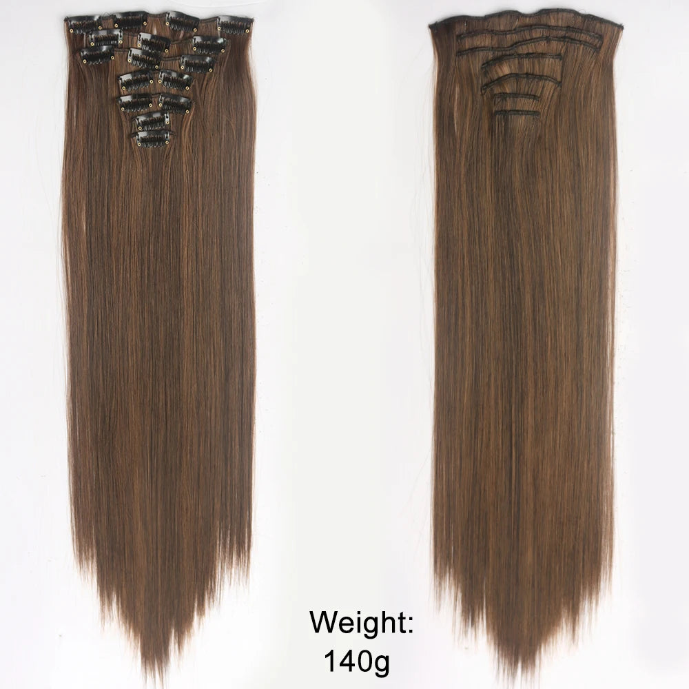 7 unids/set 16 Clips extensión de cabello negro largo liso pelo Natural Ombre peluca fibra resistente al calor para peinado de mujer
