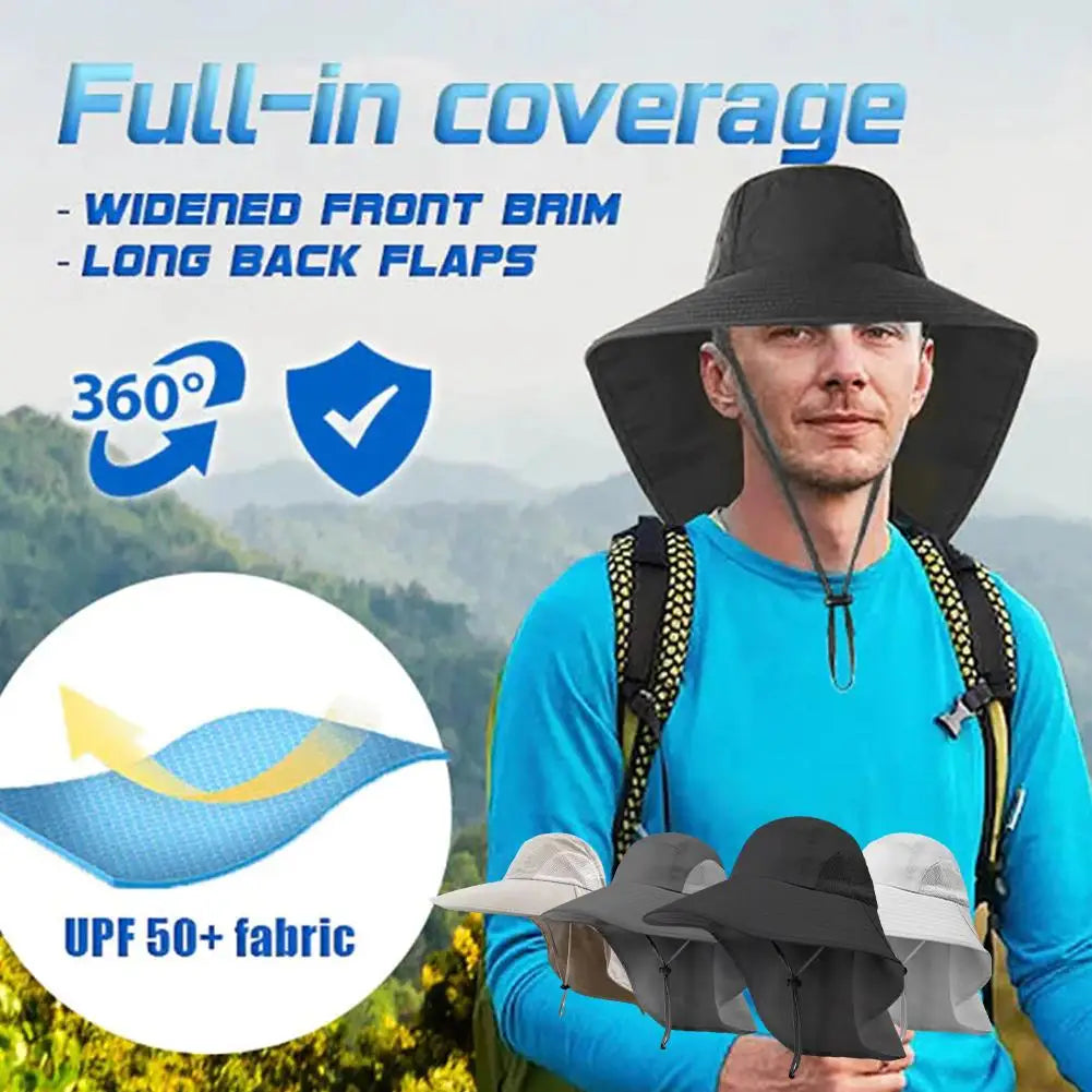 Sombrero de sol de ala ancha con solapa para el cuello para hombres y mujeres ajustable al aire libre 50 + protección UPF gorra de Safari senderismo sombrero de pesca
