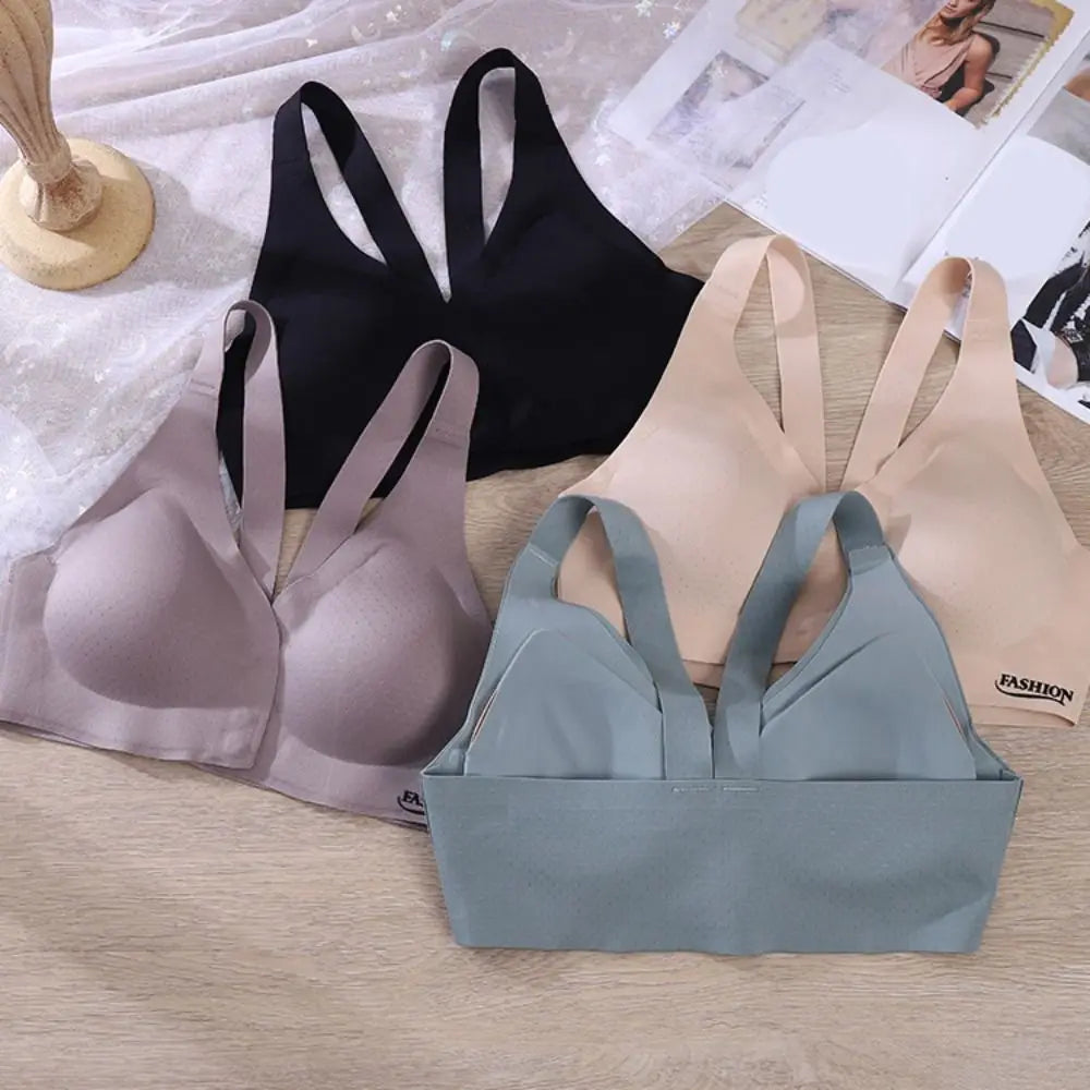 Sujetador inalámbrico con hebilla frontal en V profundo, sujetador antiflacidez a prueba de golpes para mujer, lencería de Copa grande, sujetadores sin costuras para niñas y mujeres