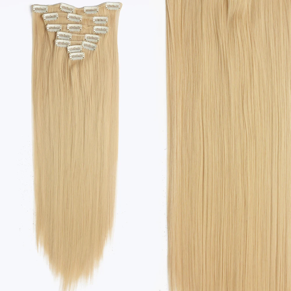 7 unids/set 16 Clips extensión de cabello negro largo liso pelo Natural Ombre peluca fibra resistente al calor para peinado de mujer