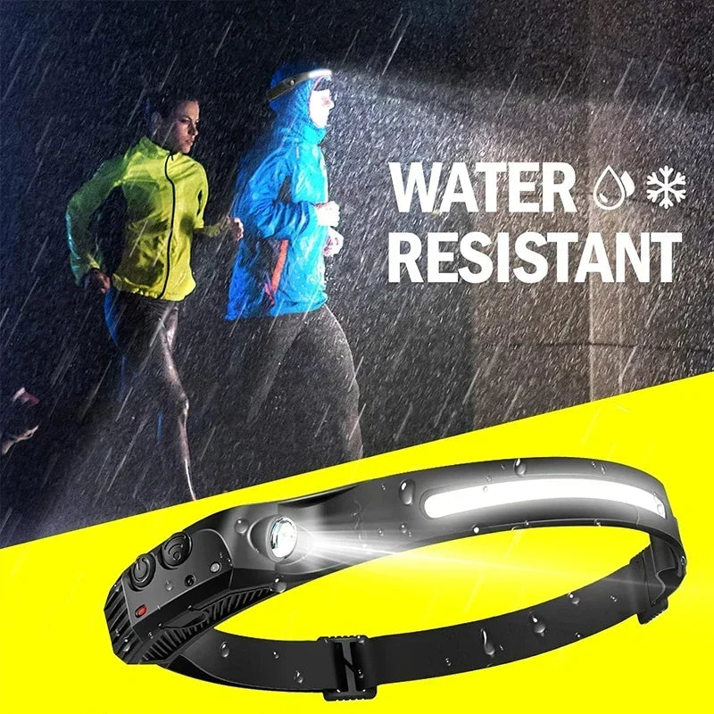 Nueva linterna frontal con Sensor LED recargable por USB, linterna XPE + COB para acampar, linterna impermeable para pesca, paquete de 3/2/1