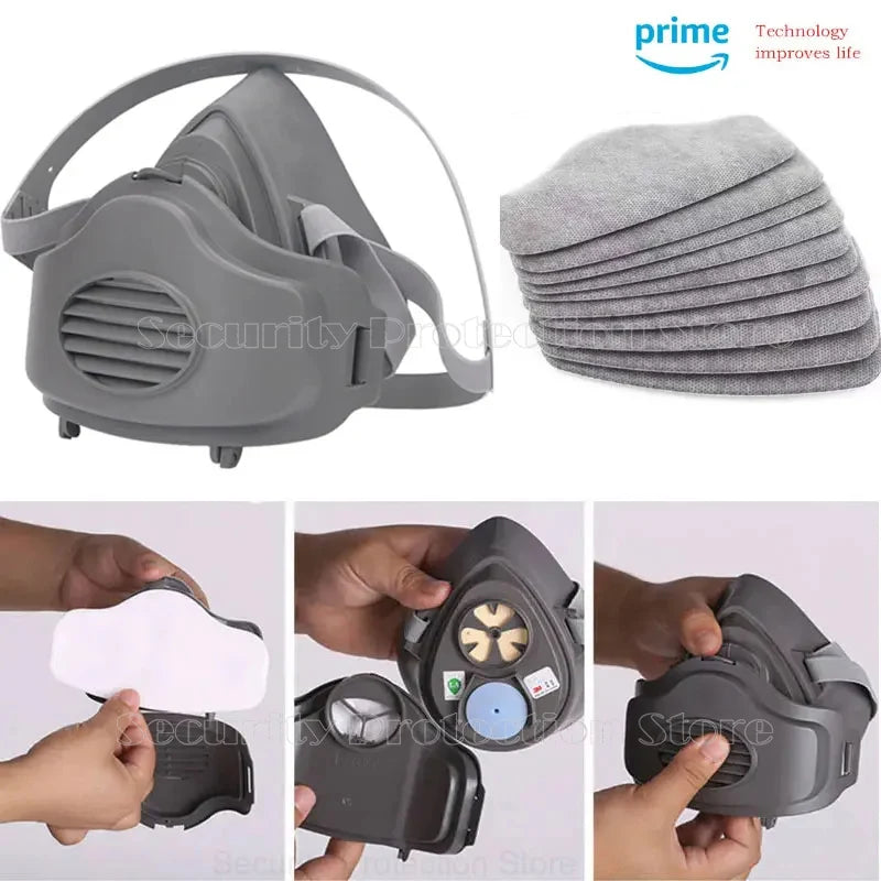 Mascarilla antipolvo de media cara 21 en 1, respirador a prueba de polvo, máscara de goma de seguridad para el trabajo, filtro de algodón para casa DIY, constructor de carpintero limpio Pol