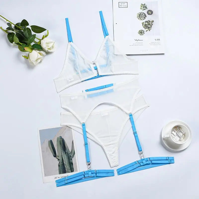 Babydoll de encaje, conjunto de sujetador abierto, ropa Ãntima para mujer, sujetador Sexy, conjuntos de Tanga y lencerÃa, conjunto de Bralette transparente, ropa interior erótica Sexy