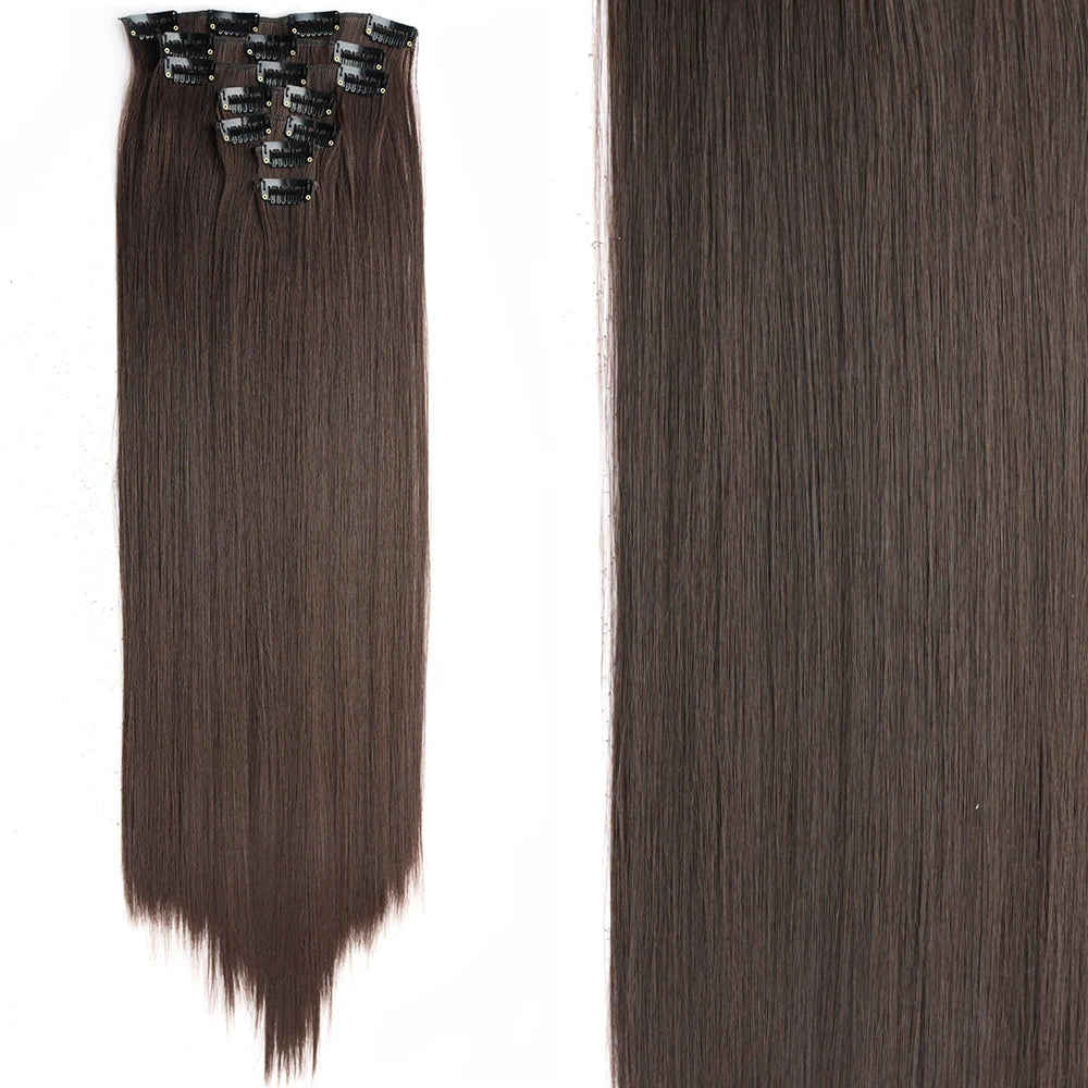7 unids/set 16 Clips extensión de cabello negro largo liso pelo Natural Ombre peluca fibra resistente al calor para peinado de mujer