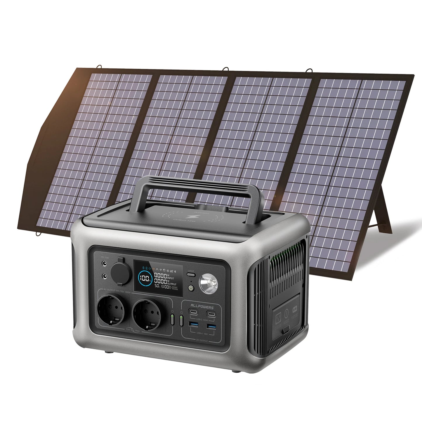 Estación de energÃa portátil ALLPOWERS R600 con panel solar (opcional), baterÃa LiFePO4 de 29Wh y 600W para respaldo en el hogar, camping al aire libre, RV