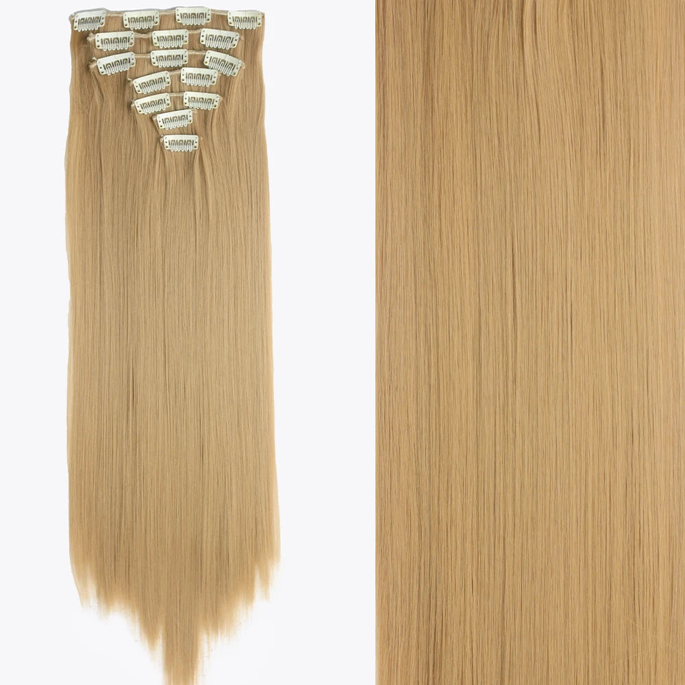 7 unids/set 16 Clips extensión de cabello negro largo liso pelo Natural Ombre peluca fibra resistente al calor para peinado de mujer