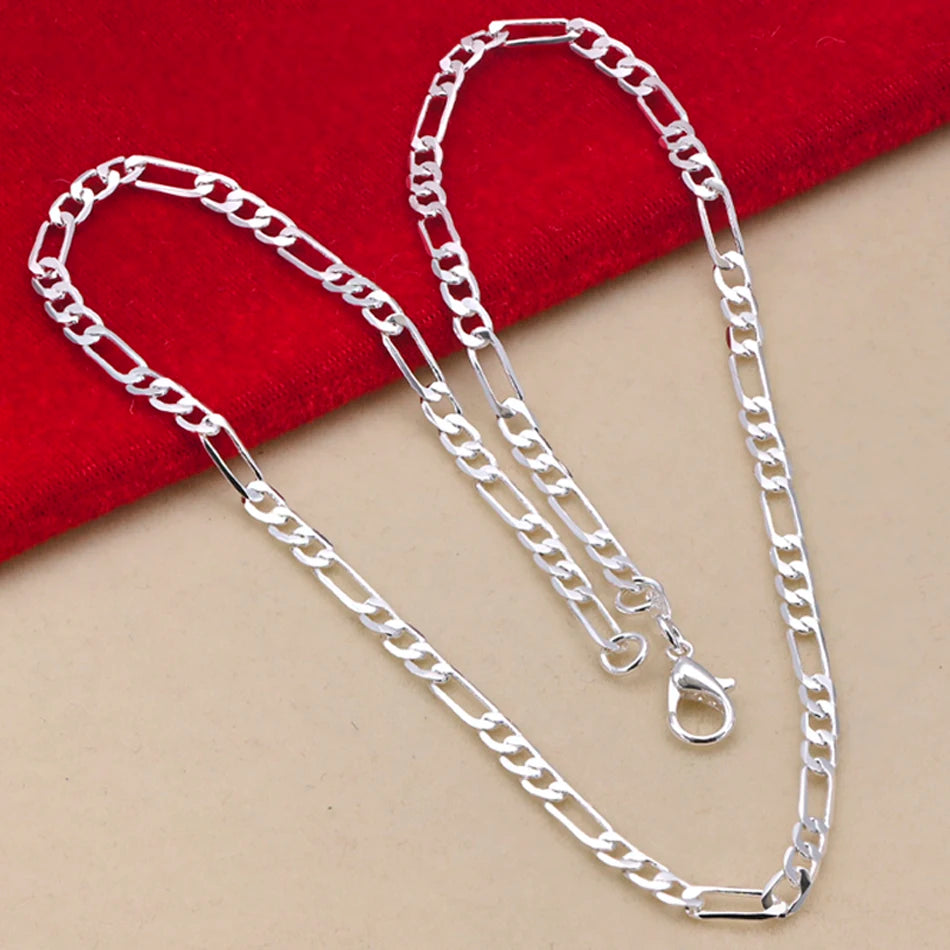 Noble nuevo llega Plata de Ley 925 cadena de 4MM para hombres mujeres pulsera collar conjunto de joyerÃa señora regalos de Navidad encantos boda