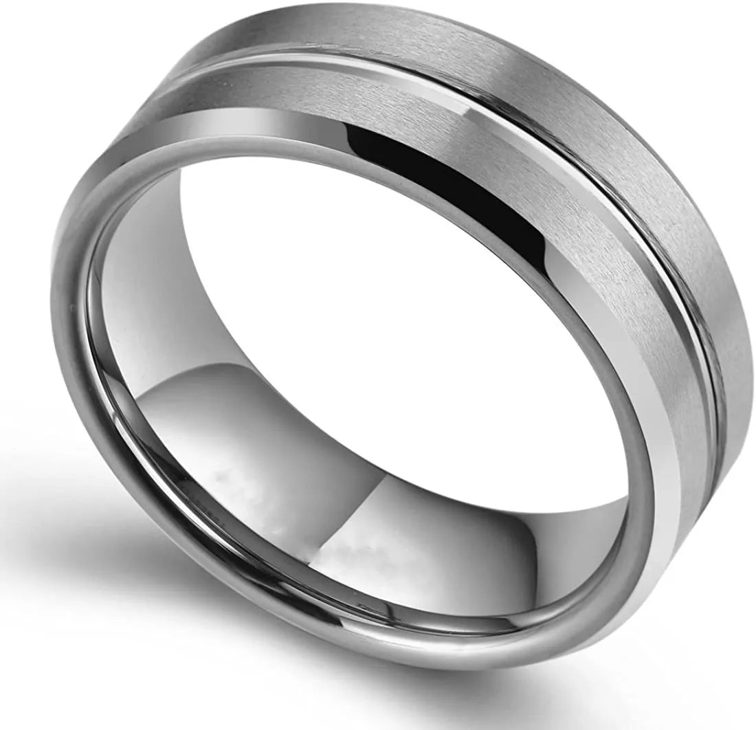 Anillos de boda de tungsteno negro de 8mm a la moda para hombre, anillo de compromiso con borde biselado y ranura negra para regalos de San ValentÃÂn, joyerÃÂa