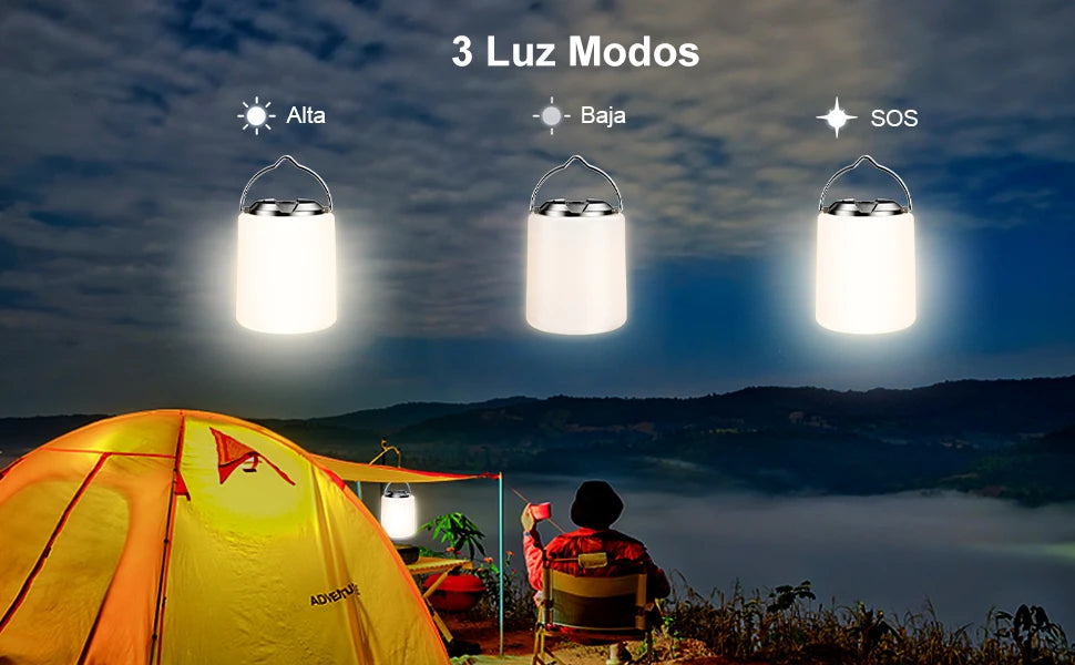 Linterna de luz de camping recargable, linterna de camping, luz blanca cálida de 3000K, linterna Led impermeable, suministros para acampar/senderismo