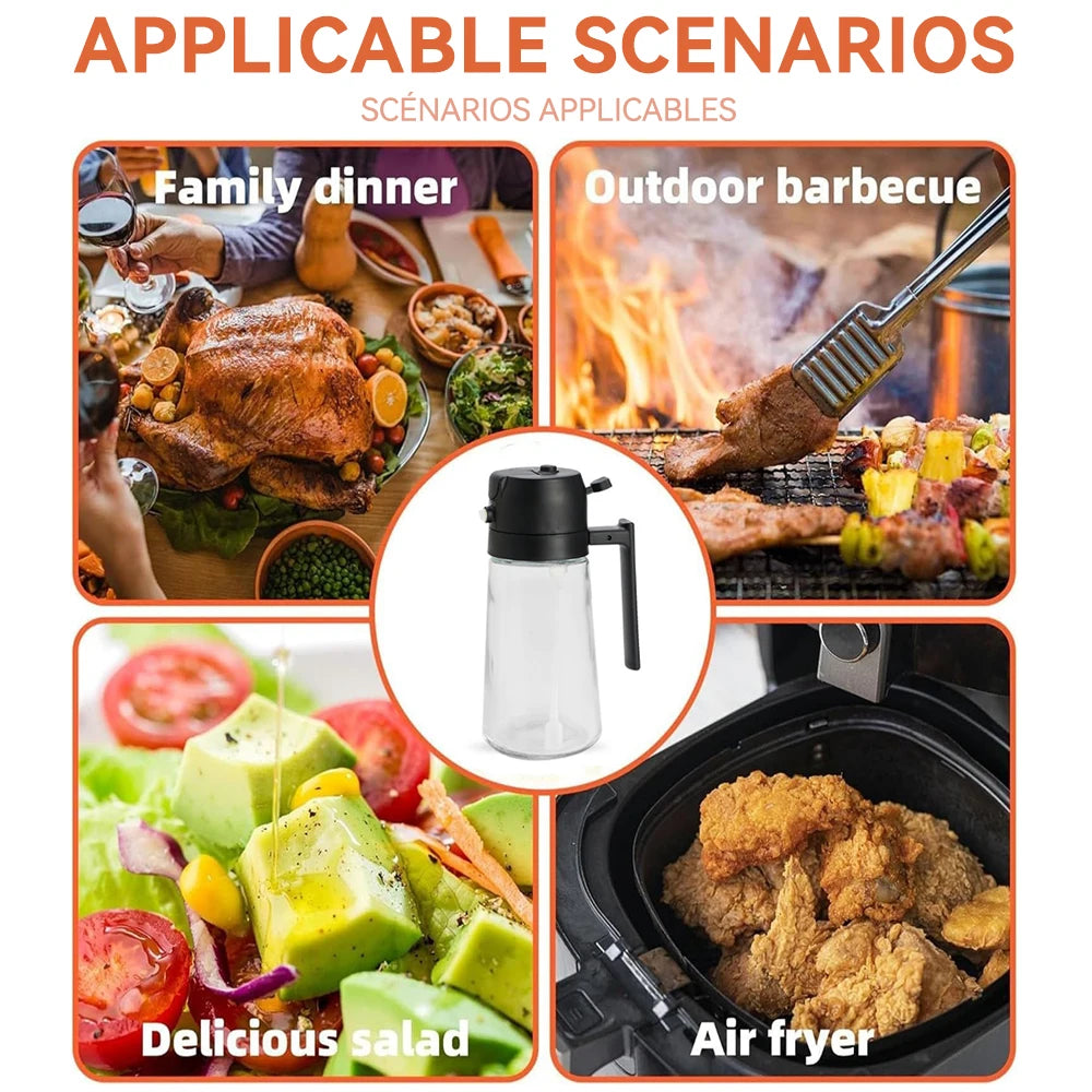 Botella vacía de aceite de 500mL, pulverizador y vertedor 2 en 1, contenedor de aceite de plástico, dispensador de aceite de cocina, vaporizador, vinagrera para acampar y barbacoa