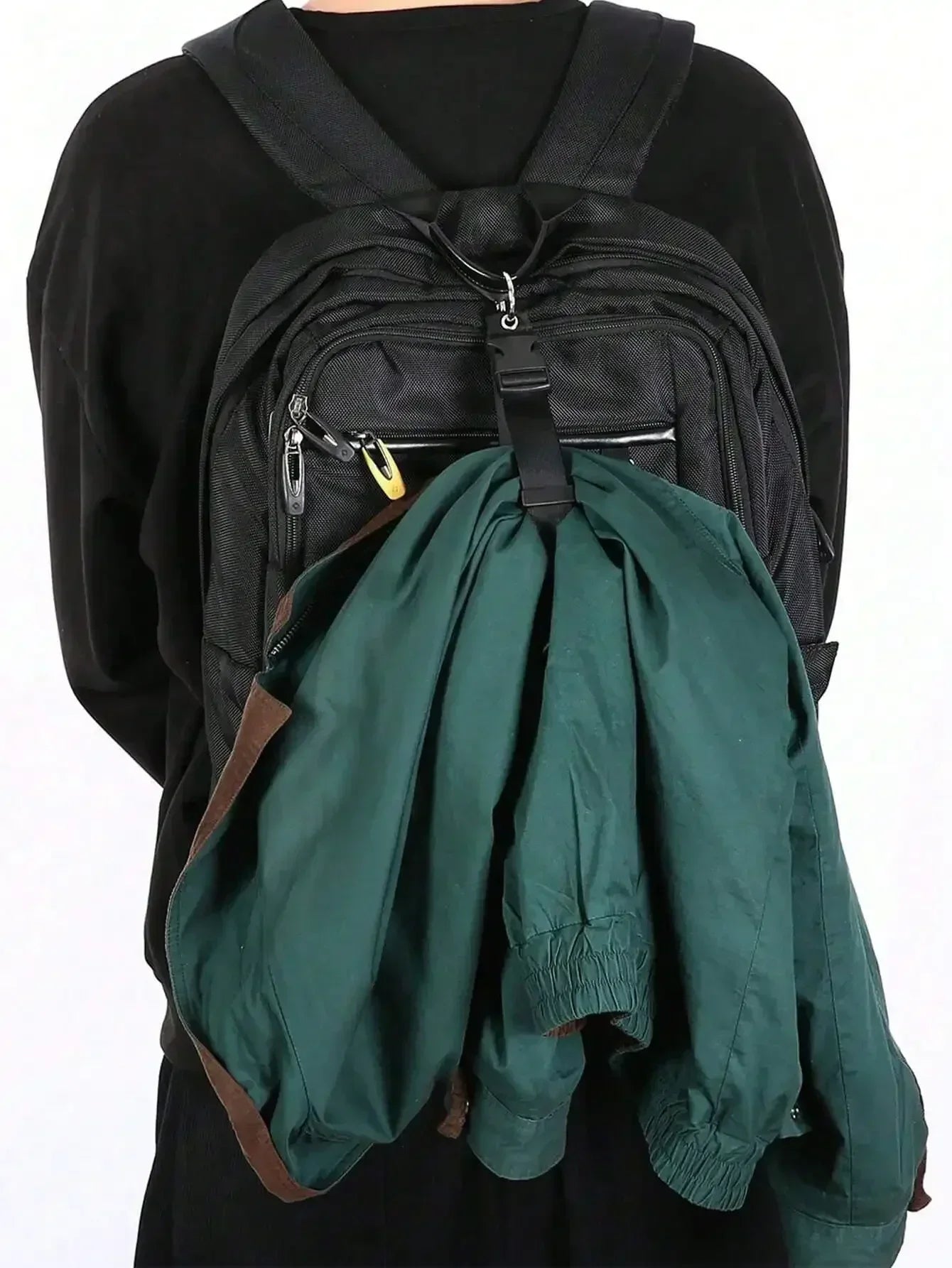 Soporte de correa de equipaje antirrobo de nailon negro portátil, pinza para agregar bolsa, Clip para bolso, uso para llevar multiherramienta, herramienta para acampar y hacer senderismo