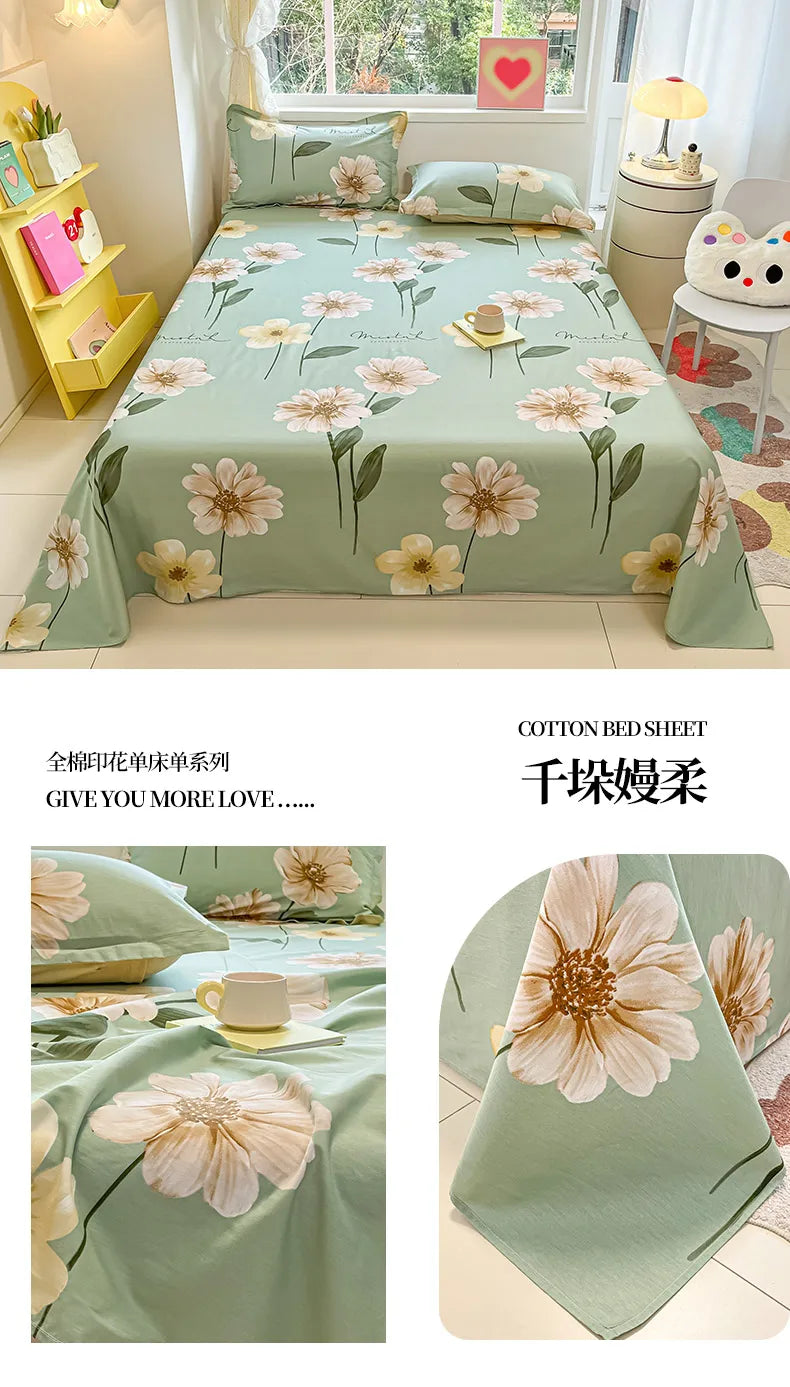 Sábana de algodón 100% con estampado de flores, sábanas dobles para niñas y niños, ropa de cama individual Queen King Size, 1 Uds.