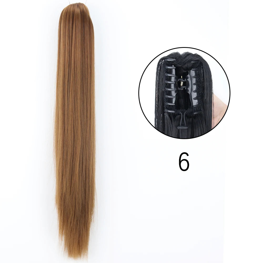 Extensiones de cabello de cola de caballo con Clip de garra larga y recta sintética, pieza de cabello de cola de caballo resistente al calor de 24 pulgadas para mujer, fiesta diaria