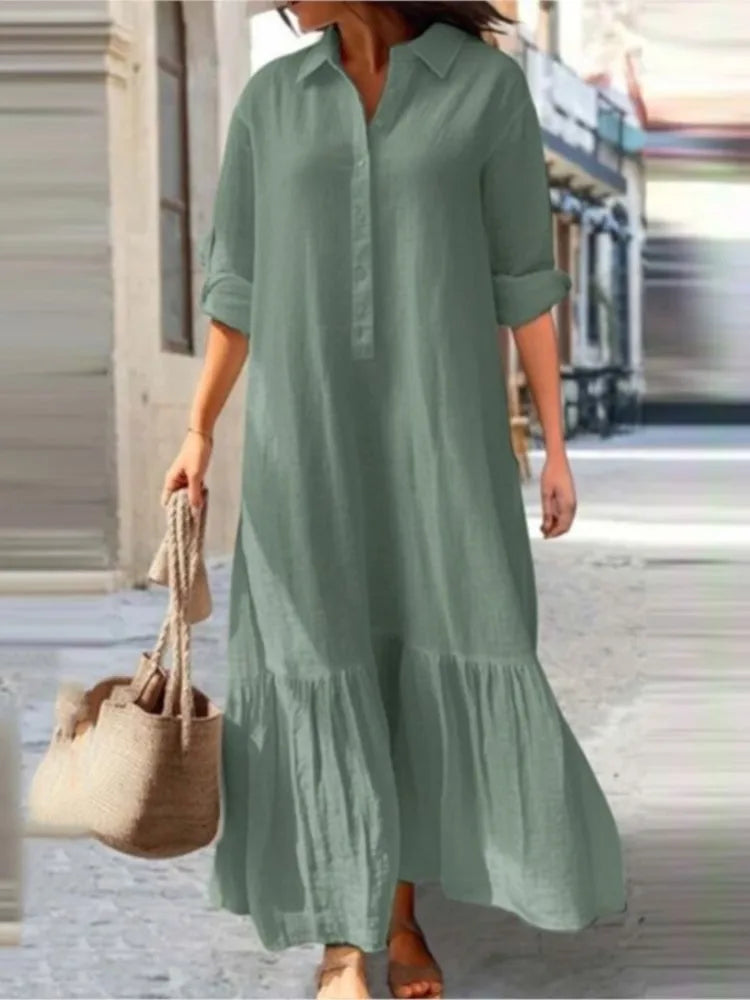 Vestido informal de manga larga para mujer, vestido de oficina para mujer, moda Primavera Verano, vestido camisero liso elegante, vestidos para mujer 2024