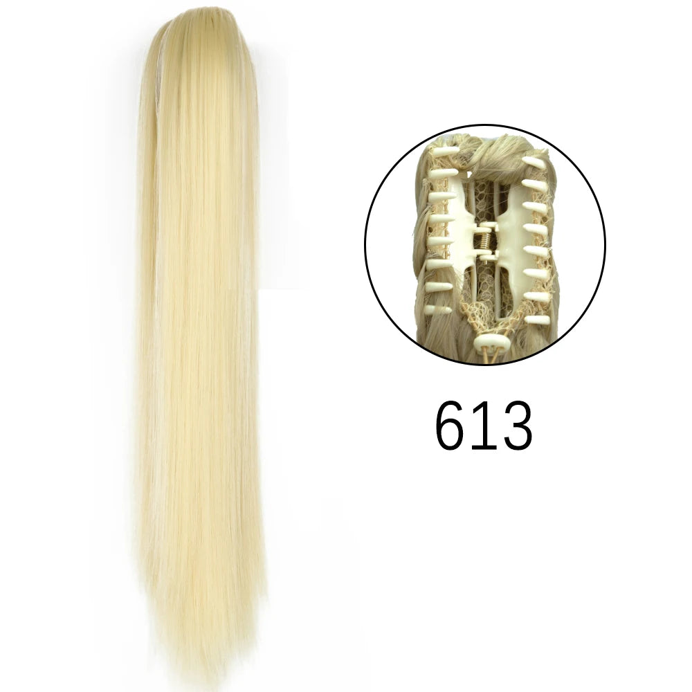 Extensiones de cabello de cola de caballo con Clip de garra larga y recta sintética, pieza de cabello de cola de caballo resistente al calor de 24 pulgadas para mujer, fiesta diaria