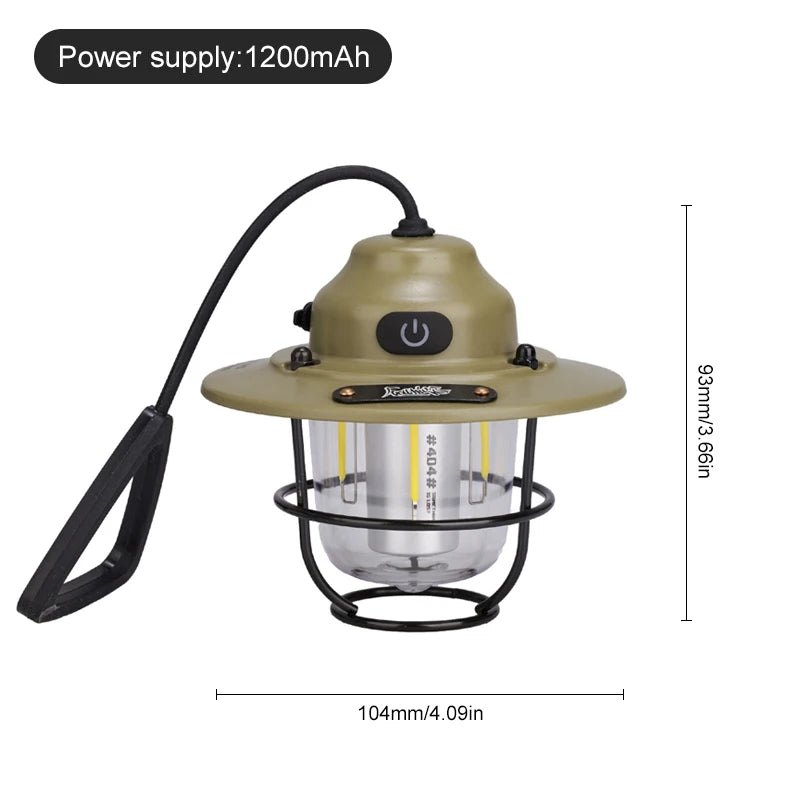 Linternas portátiles para acampar, lámpara colgante Retro para tienda, luz de Camping regulable impermeable, 1200mAh para senderismo, pesca, linterna de emergencia