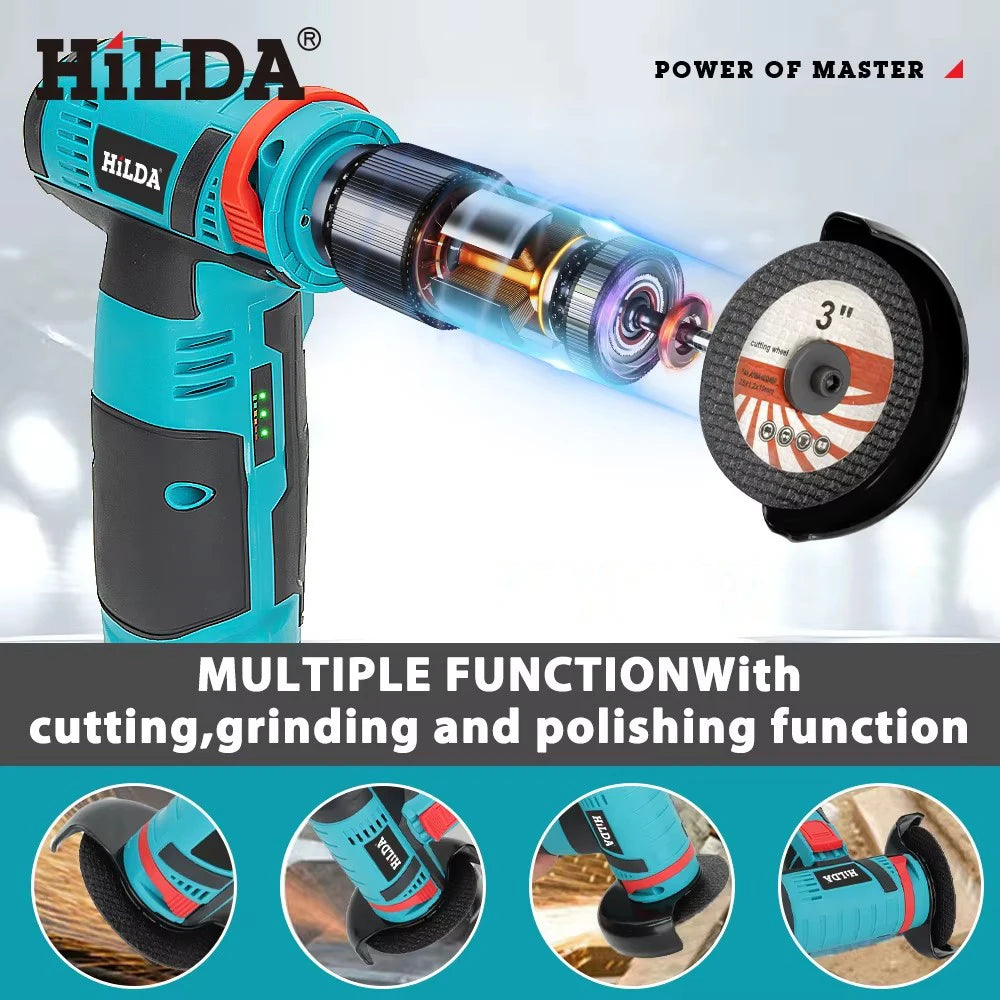 Mini amoladora angular recargable en miniatura HILDA de 12V con baterÃa, amoladora pulidora de hoja de corte para cortar diamante inalámbrico