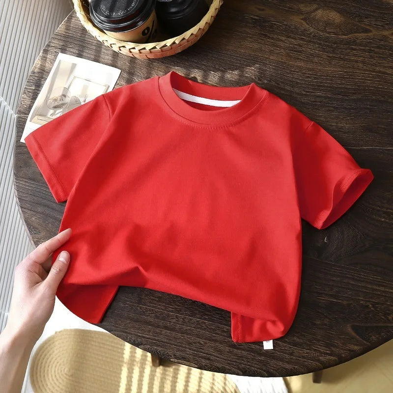Camiseta de manga corta de algodón para niños, camiseta blanca, roja y negra, ropa de verano para bebés, Tops para niños