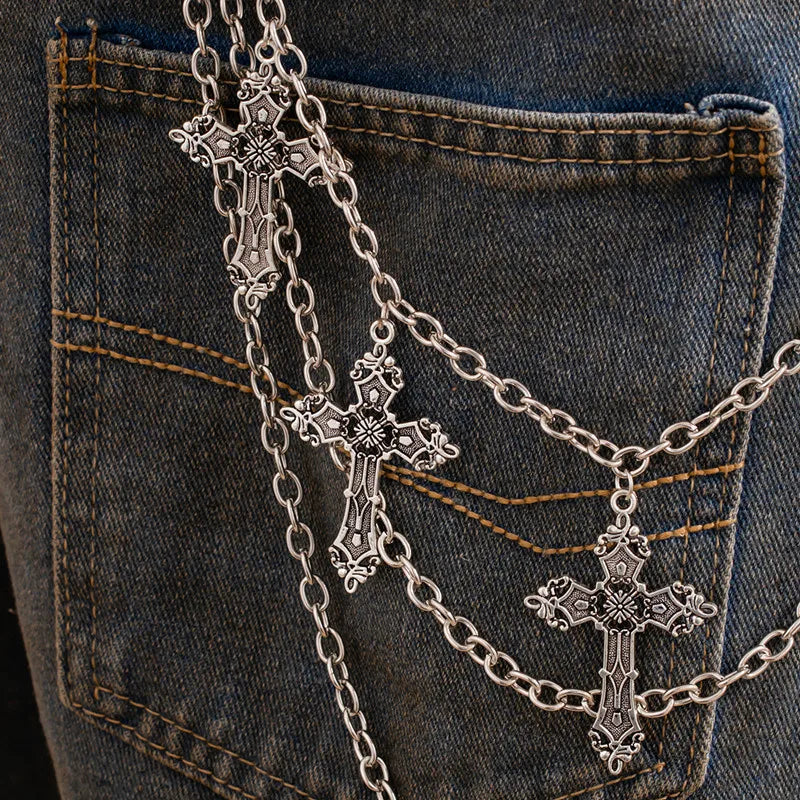 Cadena de pantalones de Metal Punk para hombre y mujer, cadena de cintura de Hip Hop, colgante de Cruz, cadena para pantalones vaqueros, accesorios, regalos