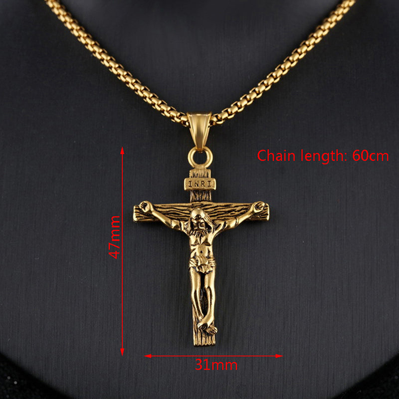 Collar religioso de acero inoxidable con cruz de Jesús para hombres, colgante de cruz de Color dorado y plateado con cadena, regalo de joyerÃa